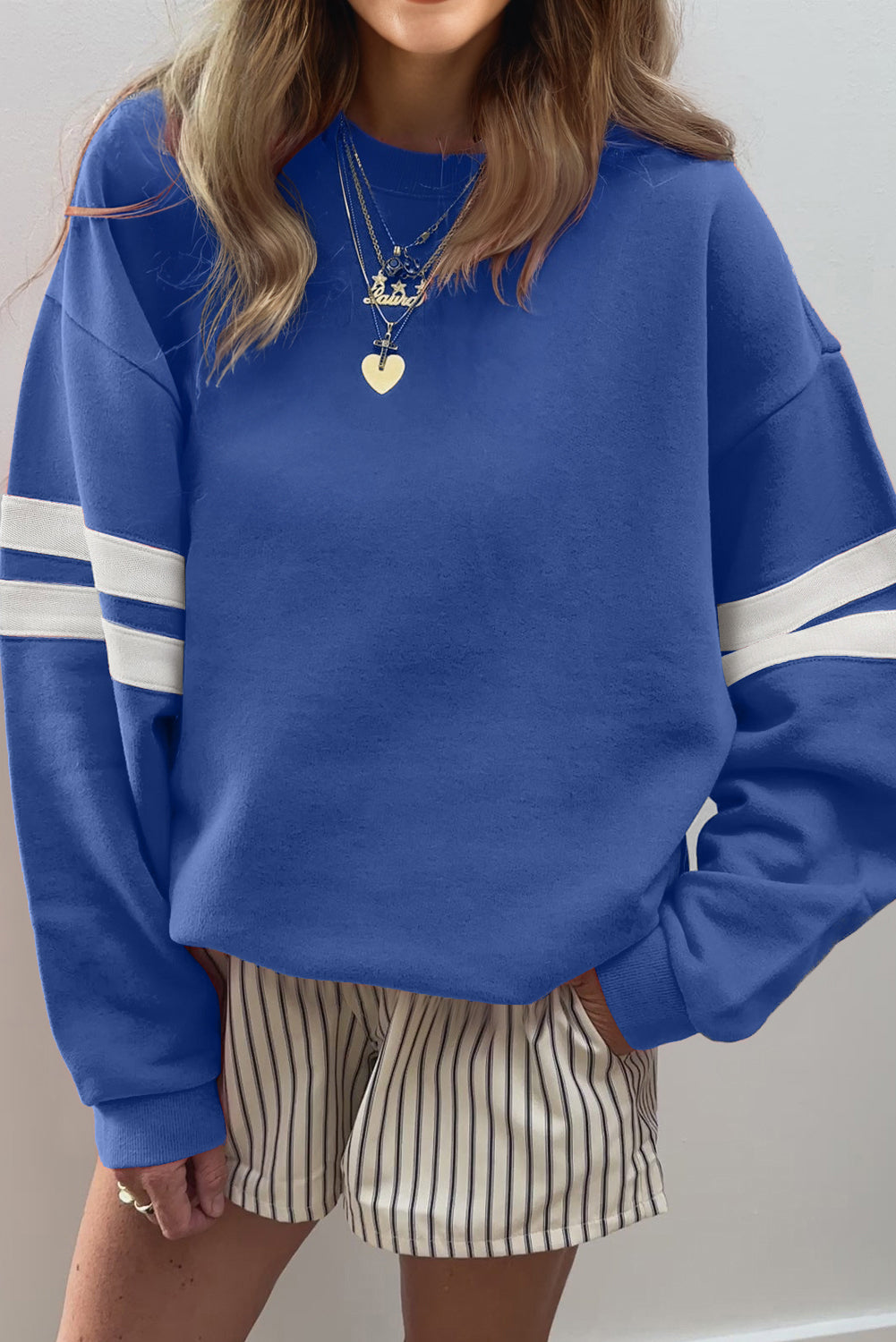 Tillandsia Purple Varsity Striped Detail Drop Shoulder Oversized Sweatshirt