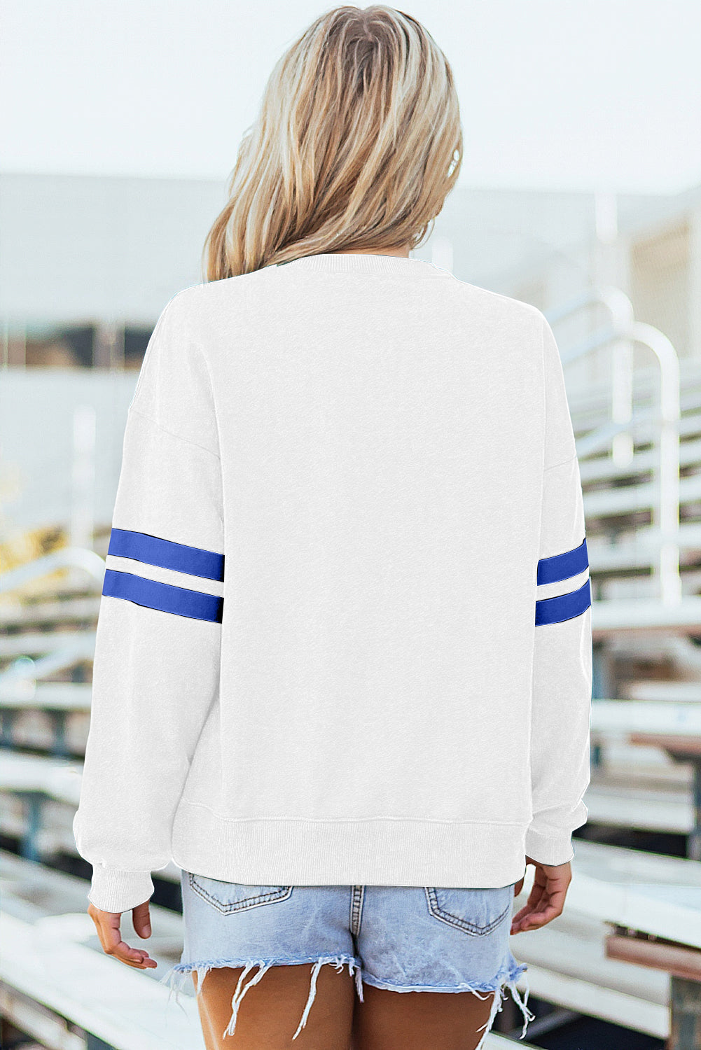 Tillandsia Purple Varsity Striped Detail Drop Shoulder Oversized Sweatshirt