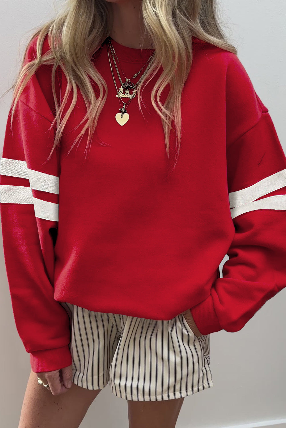 Tillandsia Purple Varsity Striped Detail Drop Shoulder Oversized Sweatshirt