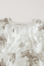 Gray Leafy Camo Print Exposed Seam Patchwork Baggy Slit Sweatshirt