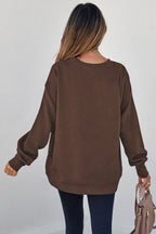 Jungle Green Solid Color Textured Round Neck Drop Shoulder Pullover Sweatshirt