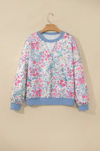 Multicolour Floral Print Round Neck Long Sleeve Top