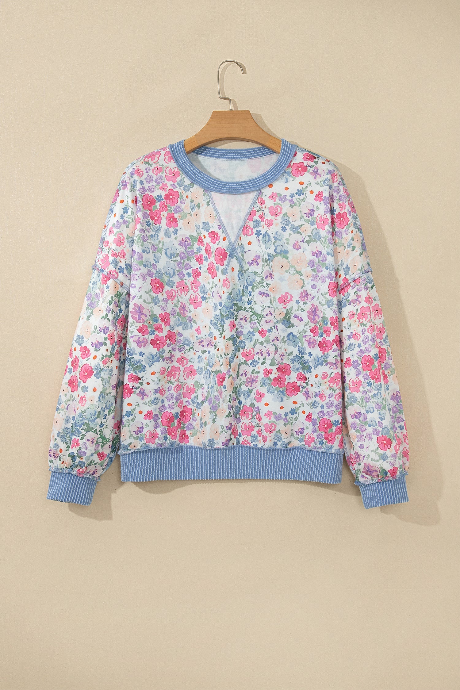 Multicolour Floral Print Round Neck Long Sleeve Top
