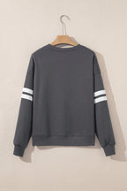 Tillandsia Purple Varsity Striped Detail Drop Shoulder Oversized Sweatshirt
