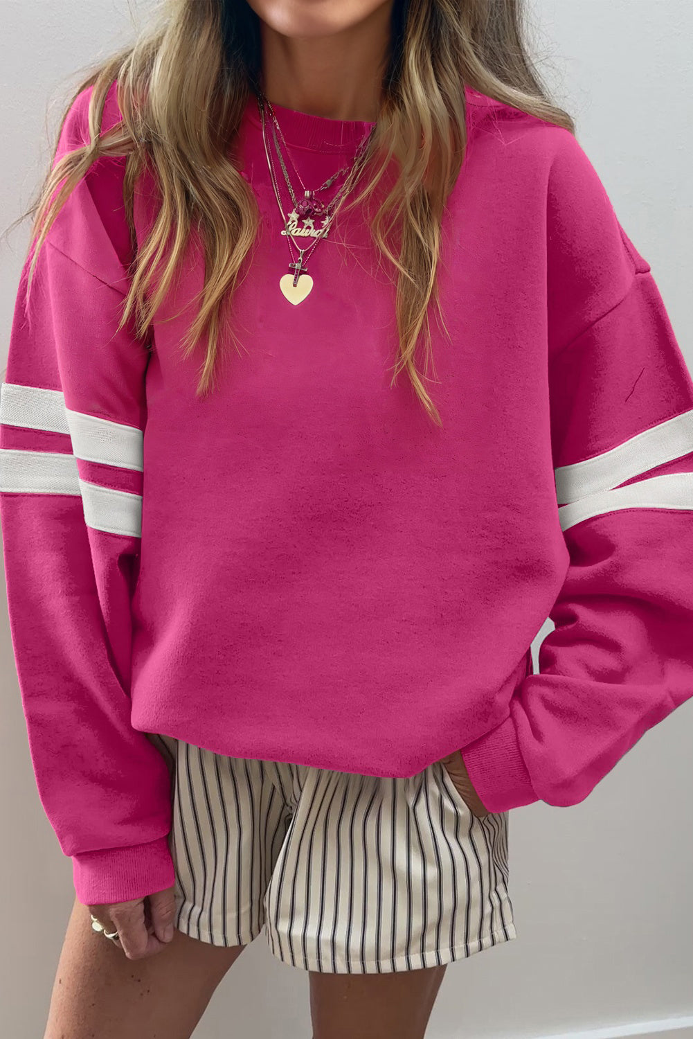 Tillandsia Purple Varsity Striped Detail Drop Shoulder Oversized Sweatshirt