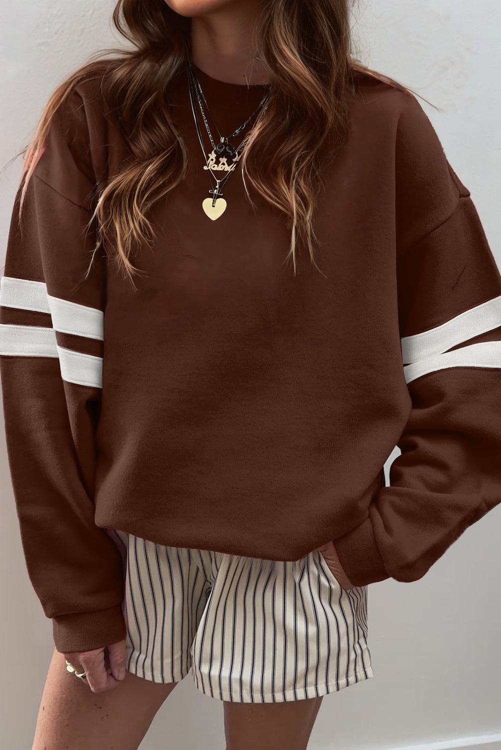 Tillandsia Purple Varsity Striped Detail Drop Shoulder Oversized Sweatshirt
