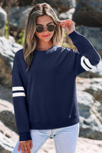 Tillandsia Purple Varsity Striped Detail Drop Shoulder Oversized Sweatshirt